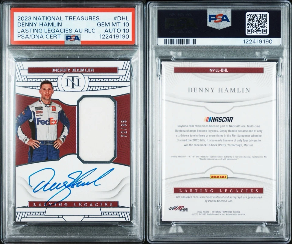 2023 Panini- National Treasures #LL-DHL Silver Auto /99 Denny Hamlin  PSA 10 - Image 3 of 3