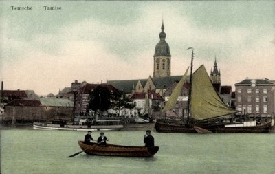 Ak Tamise Temse Temsche Ostflandern, Teilansicht, Hafen, Boote - 11259925