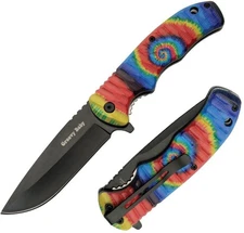 Rite Edge Tie Dye Assisted Folding Knife 3.5" Stainless Steel Blade ABS Handle