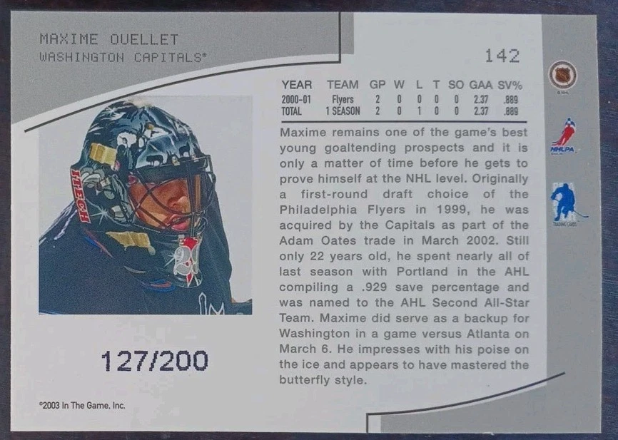 2003 - 2004 ITG Be A Player Maxime Ouellet Between The Pipes Ruby /200 #142 - Image 2 of 2
