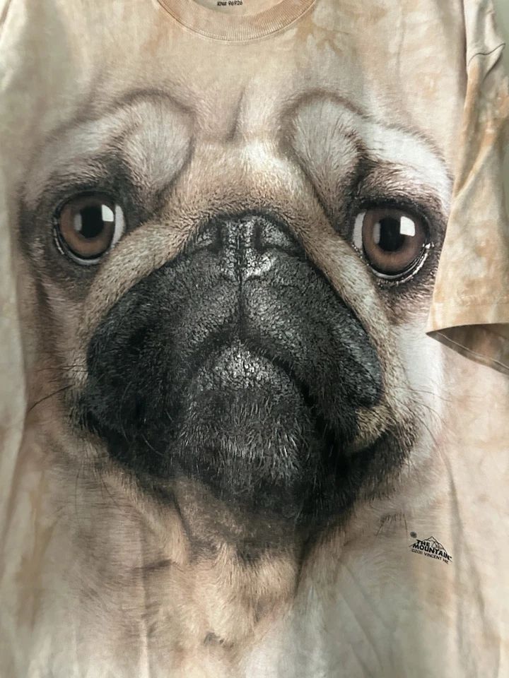 The Mountain Carlin Pug T Shirt XL Oversize Tie Dye Chien USA Animal Vintage - Photo 3/4