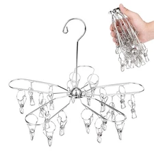 Foldable Clothes Drying Hanger Stainless Steel Laundry Drying Rack with 20 Clips