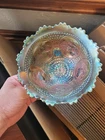 Scarce Fenton Aqua / Sapphire Carnival Glass Horse Medallion Deep Nut Bowl