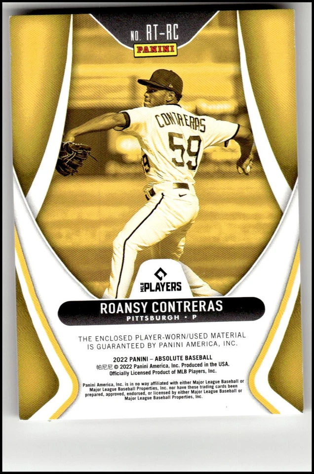2022 Panini Absolute Roansy Contreras Rookie Threads Retail Red #/49 #RT-RC - Image 2 of 2
