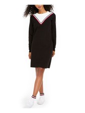 TOMMY HILFIGER Womens Black Long Sleeve Above The Knee Sheath Dress XS
