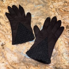 NOS Vintage Hansen Art Deco Black Lace Women  s Gloves 1950s Wrist Length Size 6