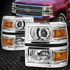 FOR 2014-2015 CHEVY SILVERADO CHROME HOUSING AMBER SIDE PROJECTOR HEADLIGHT/LAMP