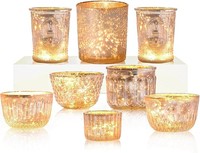 Teelichthalter 8Er-Set Glas Gold FüR Tisch Deko Kerzenhalter