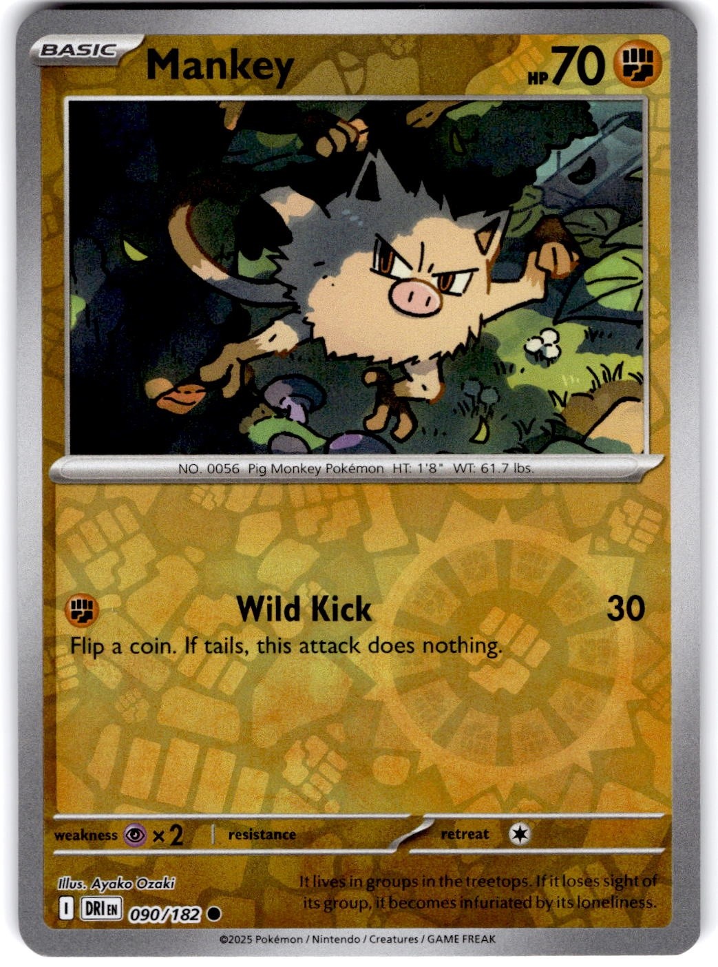 Pokemon Mankey Destined Rivals 90/182 Reverse Holo Near Mint English