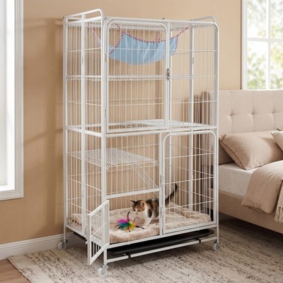 4-Tier Cat Cages Indoor with Wheels Cat Enclosures Crate Collapsible Metal Wire