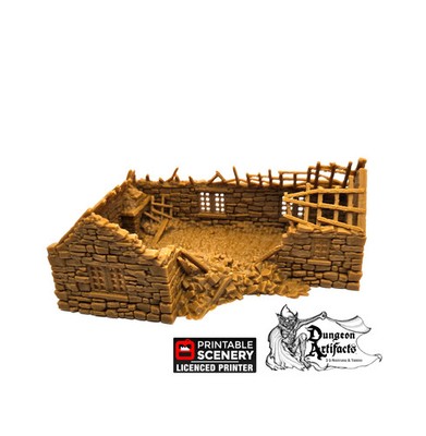 Ruined Highland Stone Barn - King and Country - Printable Scenery Terrain Wargam