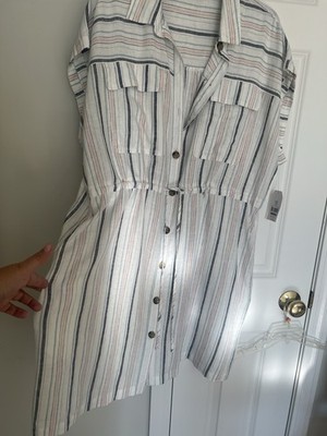 Time & Tru Womens Boho Midi Sun Dress Size XXL/20 Blue White Striped Sleeveless