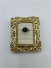 Vintage Silver Tone Black Glass Statement Ring Size 5 Square Costume Jewelry