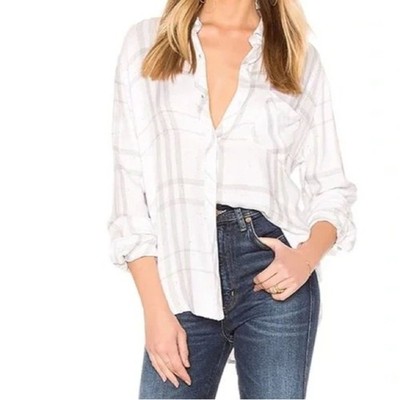 Rails Dylan Button Up Shirt Size Medium Ivory Rain Soft Lightweight Plaid Top