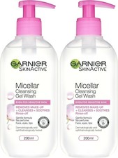 Garnier Micellar Gel Face Wash Sensitive Skin 200ml Duo Pack of 2 Cleanser UK