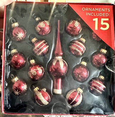 Vintage 15 Christmas Mini Ornaments Glass Red Gold Rite Aid Home for Holidays