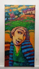 Dipinto Quadro Paesaggio Figura Olio Tela Cm20x40