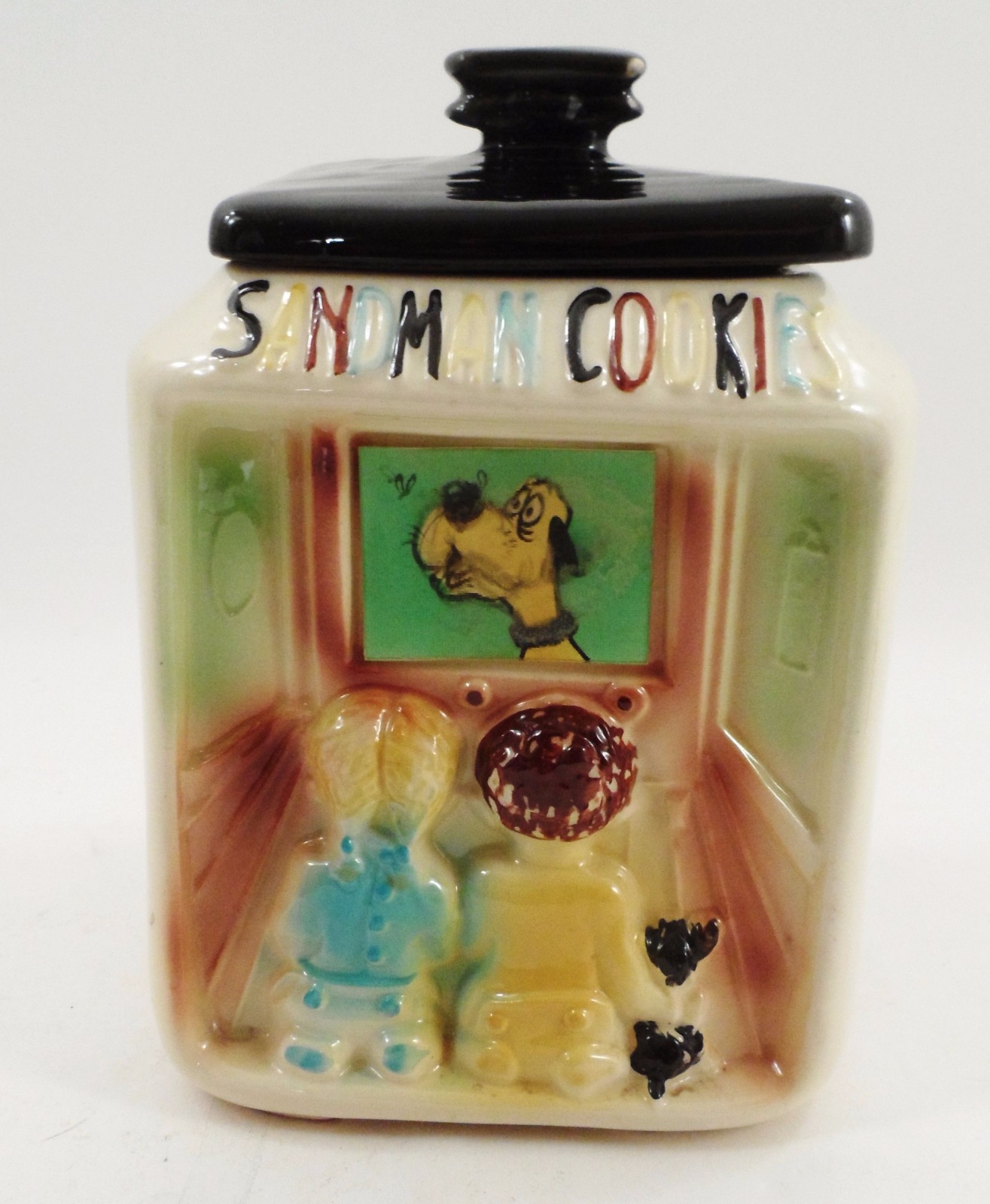 RARE American Bisque Sandman Cookies Children Watching TV Dog Flasher