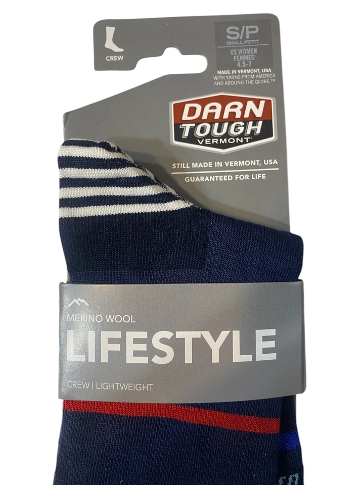Darn Tough EE. UU. Crew Estilo de Vida Calcetines Mujer Pequeños Lana Merino Negro Rayas NUEVO Foto 2 de 4