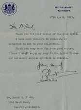 RARE! “British Ambassador To US" Roger Makins Hand Signed TLS Dated 1953 COA