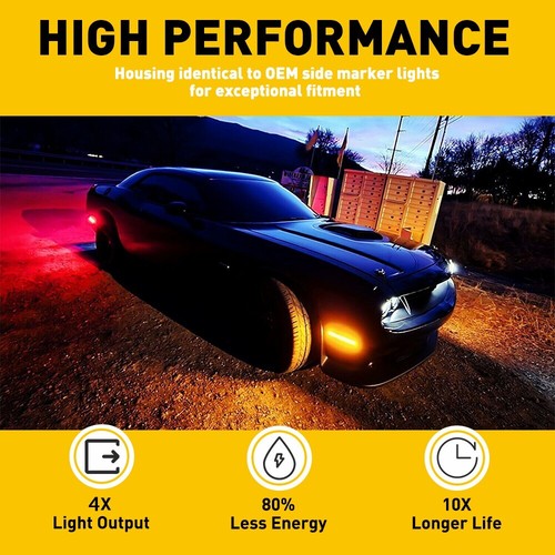 For 18-22 Dodge Challenger SRT Black Lens Side Marker Lights LED Front+Rear EAW - Picture 9 of 16