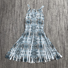 Vintage Y2K Cocoma Juniors Teen Size XL Blue White V Neck Pleats Fit Flare Dress