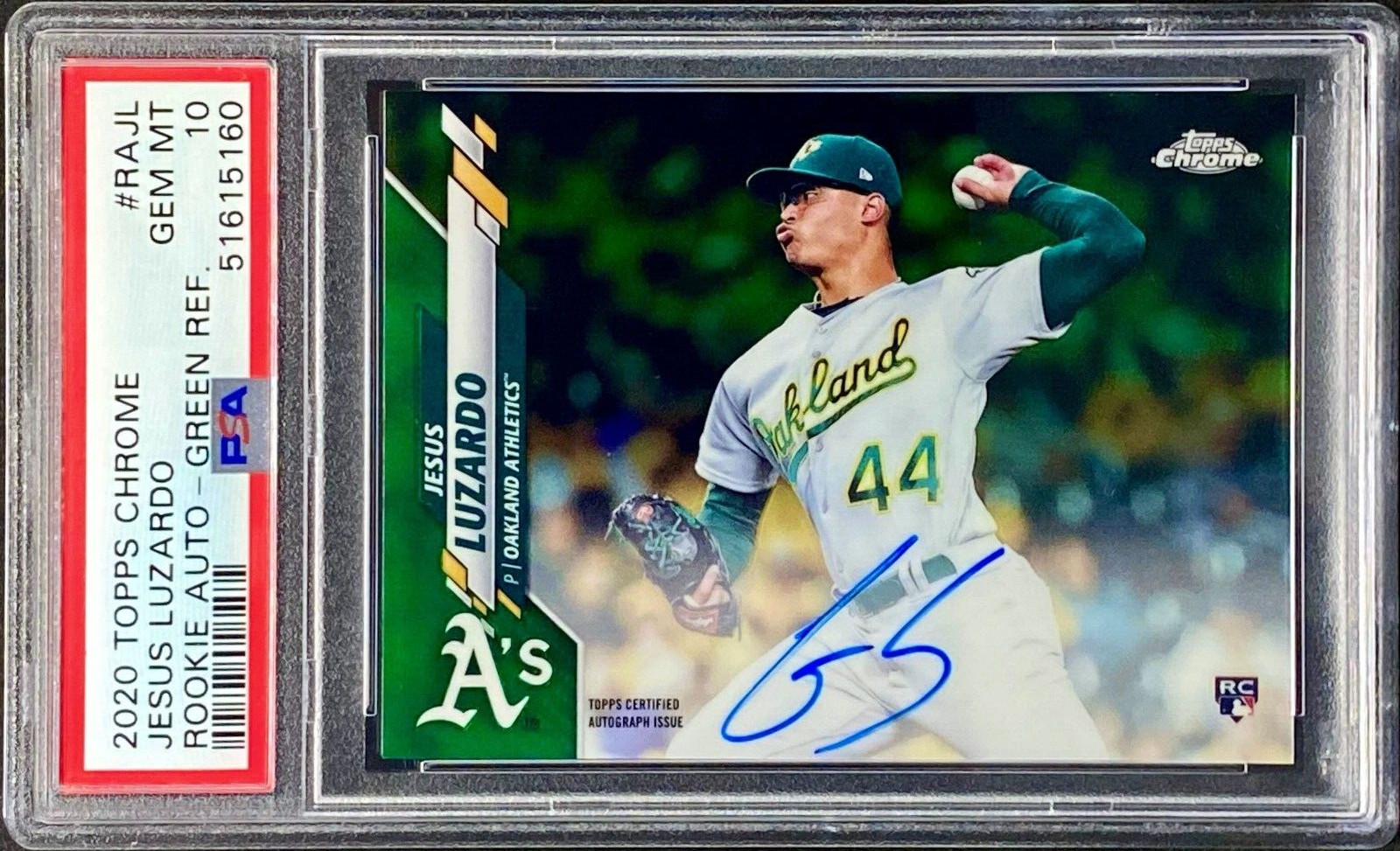 2020 Topps Chrome Jesus Luzardo Green Refractor Auto RC 80/99 #RAJL PSA 10