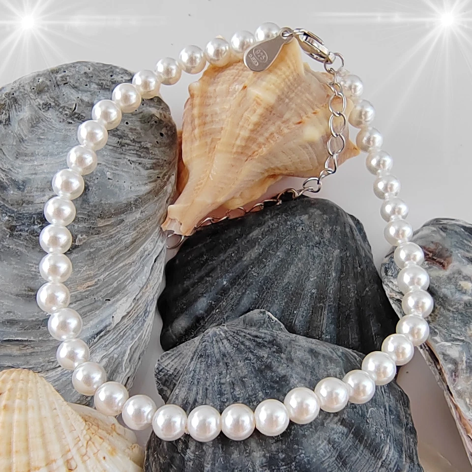 Bracciale Uomo con Perle in Perlizzato Bianco Braccialetto Argento Regolabile - Immagine 3 di 4