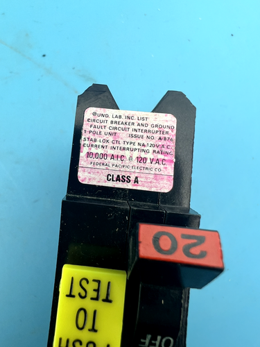 Federal Pacific 20 Amp 1 Pole GFCI Circuit Breaker FPE Type NA NAGF20 GFI *NEW - Picture 8 of 11