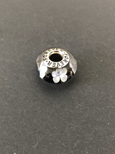 Charm „Blume“ schwarz-weiss Murano - Silber - für Pandora - NEU - Bild 2 von 5