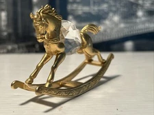 Swarovski Crystal Rocking Horse Gold Figurine Miniature Metal 1984 Vintage Manon