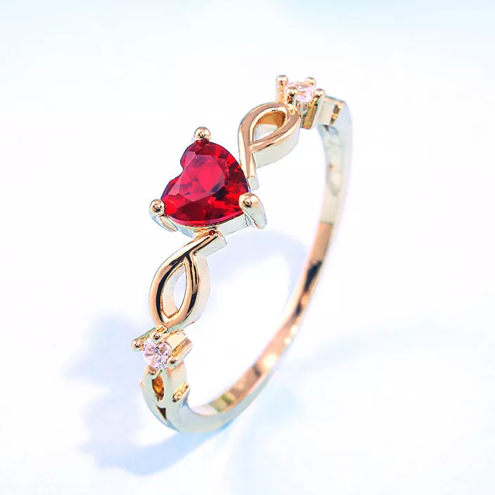 Anillo Con Piedra Circonio Para Mujer Sortija De Dedo Forma De Corazon Rojo | eBay