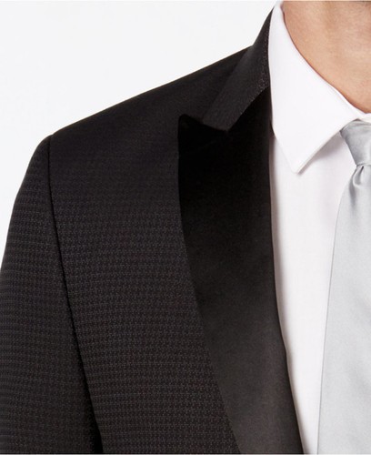 NEW CALVIN KLEIN SLIM FIT PEAK LAPEL BLACK HOUNDSTOOTH EVENING JACKET 42 S $350 - Picture 3 of 4