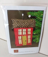 Saltbox House Shaped Pincushion Kit with Wool Fabric & Pattern 5x3" Primitive
