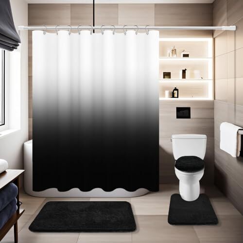 Black Bathroom Sets with Shower Curtain and Rugs Black Shower