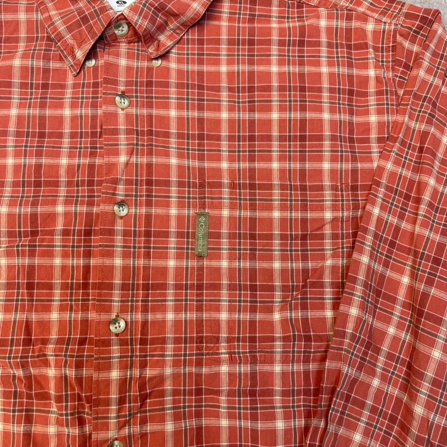 Columbia Checkered Shirt Mens XL Plaid Button Down Long Sleeve Pocket Top, Red image 4