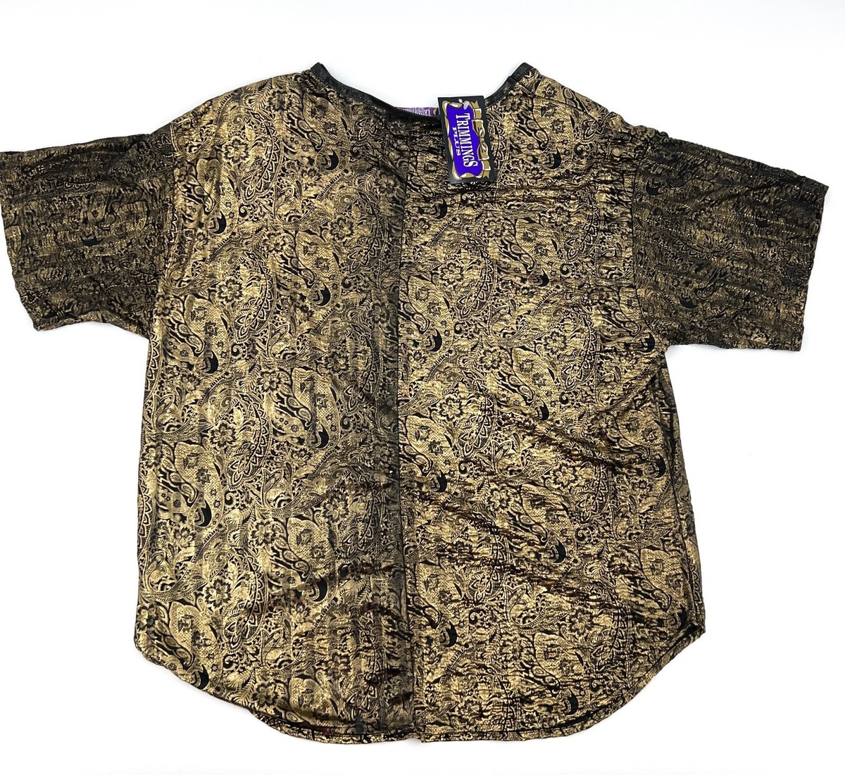 New Trimmings Plus Shirt Women 18W Gold Black Paisley Shoulder