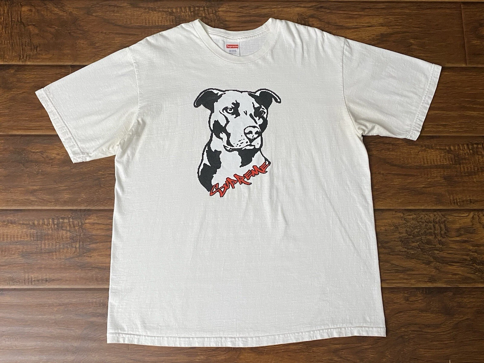 Supreme Pitbull Homme Chien Graphique Blanc Crew Tee Shirt Manches Courtes SS20 Taille XL
