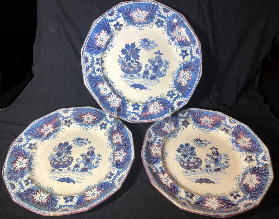 "Platos vintage estilo asiático de 8"" de la década de 1820 con nota manuscrita re:historia" Foto 3 de 4