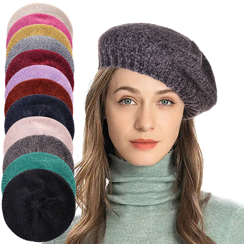 Stylish Chenille Winter Berets Women Beanie Knitted Slouchy