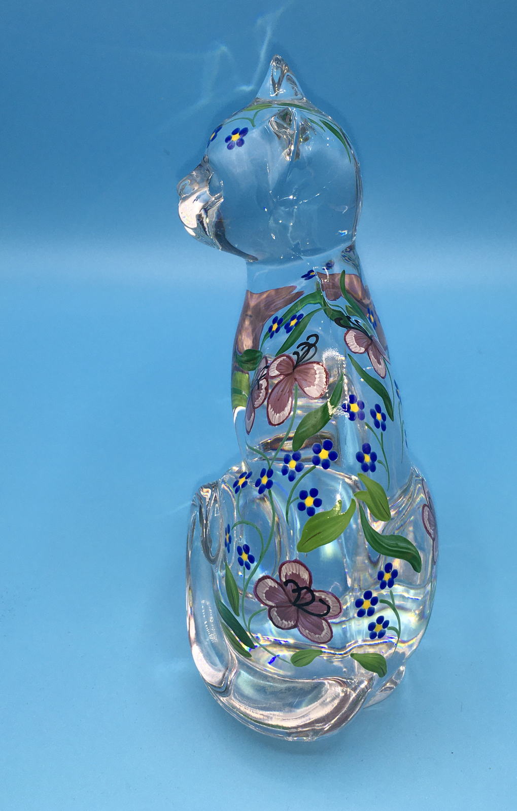 Lenox Painted Crystal Cat Glass Figurine Handpainted In Romania, Made