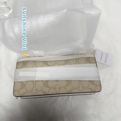 NWT Coach Eliza Flap Crossbody Bag Signature Canvas In Light Khaki