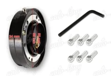 JDM BLACK 6-HOLE STEERING WHEEL 1" THIN QUICK RELEASE SHORT HUB ADAPTER KIT