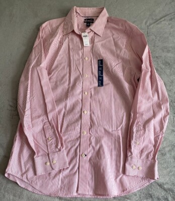 Gap Premium Slim Fit LS Button Up Dress Shirt,White Red Pin Stripe,Men's XL,NWT