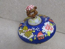 VINTAGE OHIO ART SLEEPY TEDDY METAL TIN SPINNING TOP TOY