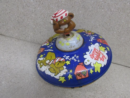 VINTAGE OHIO ART SLEEPY TEDDY METAL TIN SPINNING TOP TOY