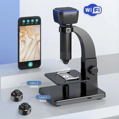 4K 2000X 5MP HD Digital Wifi USB Microscope for Electronics Solder with Dual Len