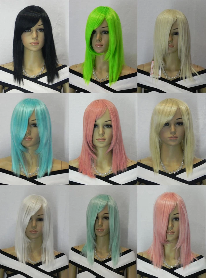 Venta Caliente Nueva Moda Mediana Multicolor Recta Para Mujer Dama Peluca de Pelo Pelucas + Gorra Foto 2 de 4