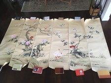 Rare Antique Chinese Export Hand-Painted Chinoiserie Wallpaper Six Panels 