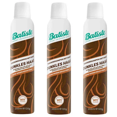3X 200Ml Batiste Shampooing Sec Cheveux Foncés DARK Cheveux Frais Retouchés - Photo 1/3